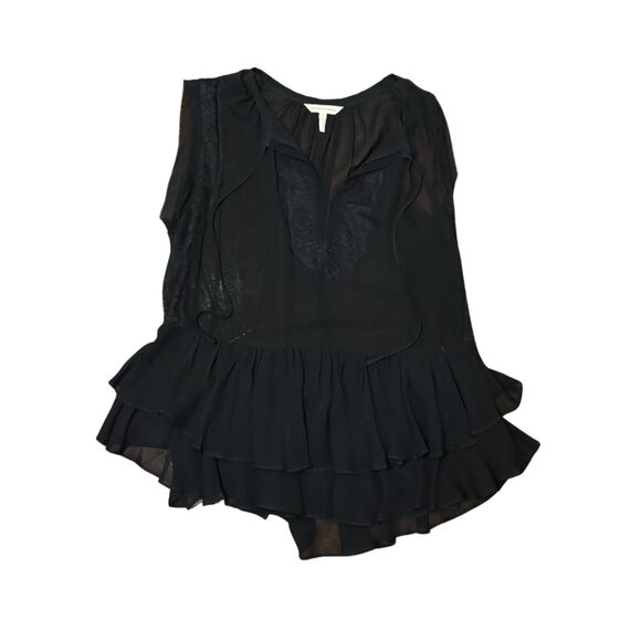 Rebecca Taylor Black Silk Lace Blouse Sleeveless Romantic Top Size 4 - Picture 3 of 6